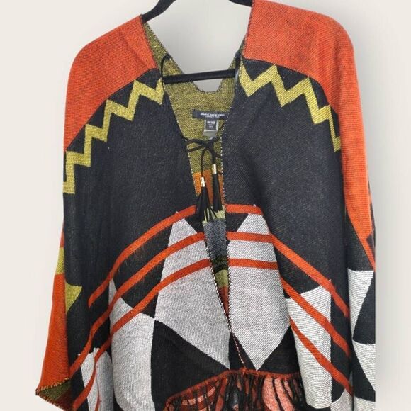 Marc New York Poncho Southwestern Cape One Size Black Rust Earthy Western Gorp‎ - Picture 4 of 13